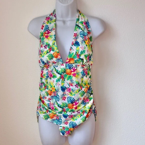 Firpearl One Piece Bathing Suit Halter Pin Up Retro Pineapple Palm Tropical 12 - Picture 4 of 11